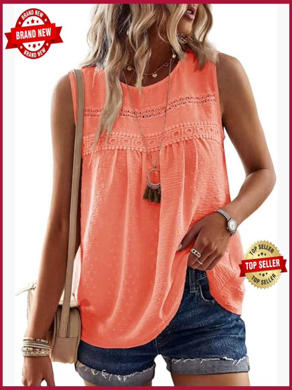 Boho Sleeveless Tank Top Lace Hem Casual Blouse Flowy Summer Top